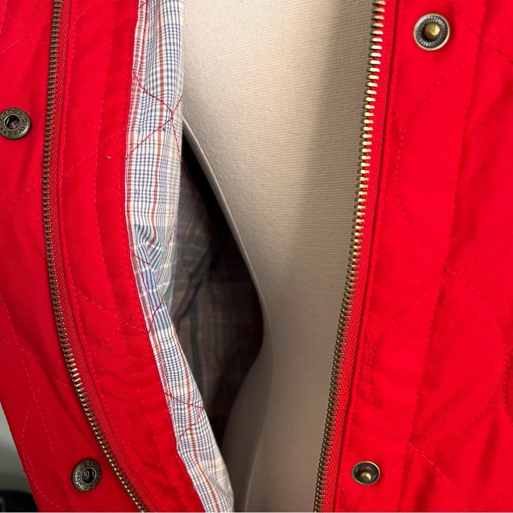 Gallery M Red Quilted Collared Full Zip Snaps Hip Jacket Coat